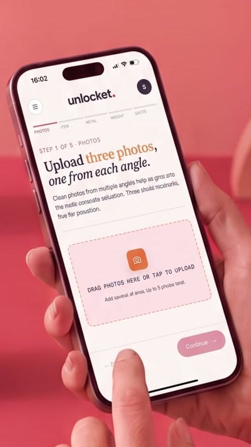 A woman photographing her ring with the Unlocket app