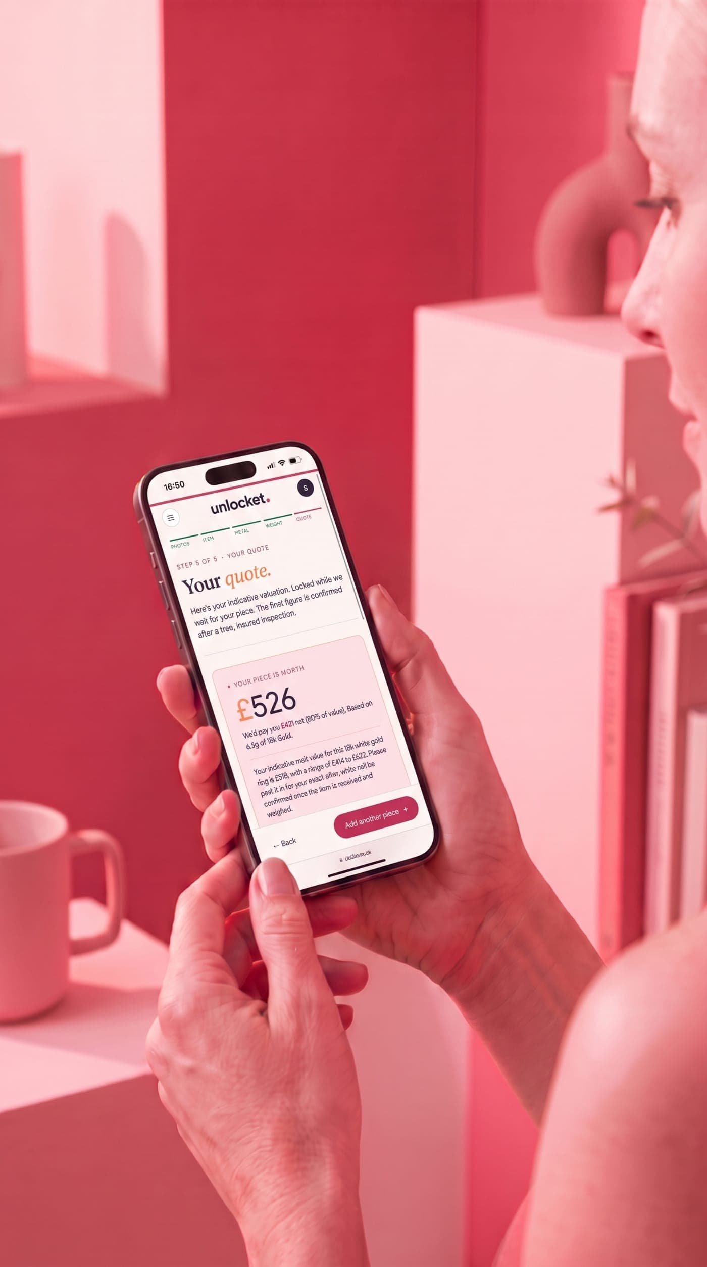 Reviewing an indicative Unlocket valuation quote on a phone